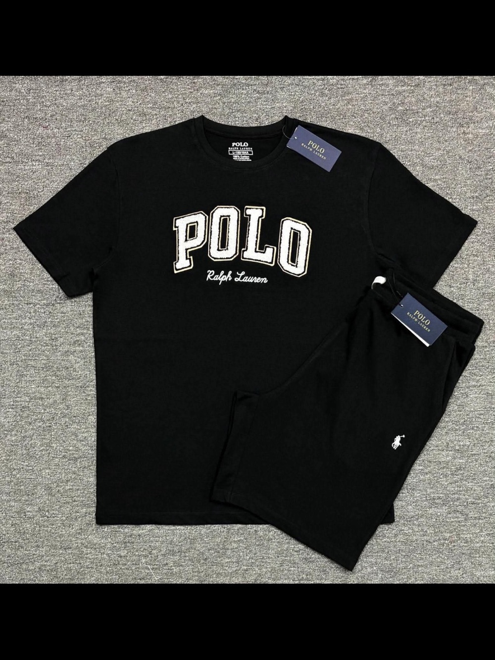 Polo by Ralph Lauren Black Athletic Shorts Set with White Logo